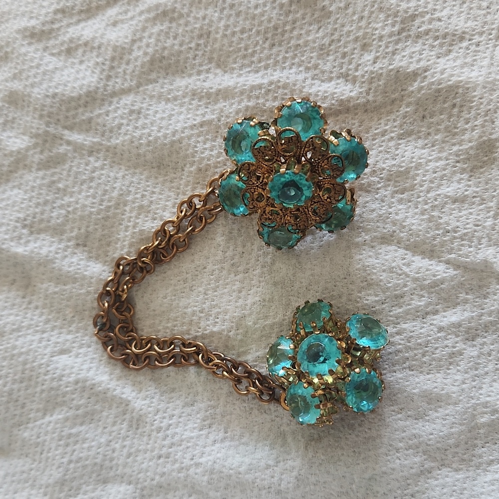 Vintage aqua rhinestone sweater clip